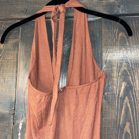 Elegant Terracotta Halter Maxi Dress Ribbed Knit Summer Beach Boho Chic 
F59 - Picture 7 of 13